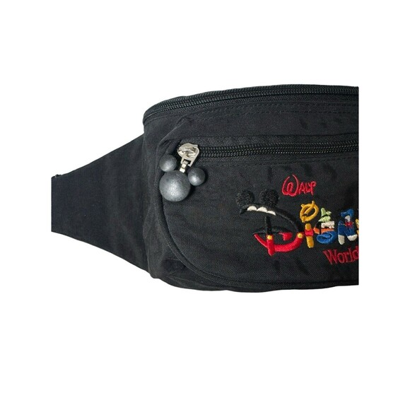 VTG Walt Disney World Character Spell Out Black Fanny Pack Mickey Embroidered - Picture 2 of 16